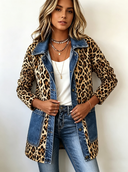 Lorena | Giacca Lunga Donna Leopardo e Denim