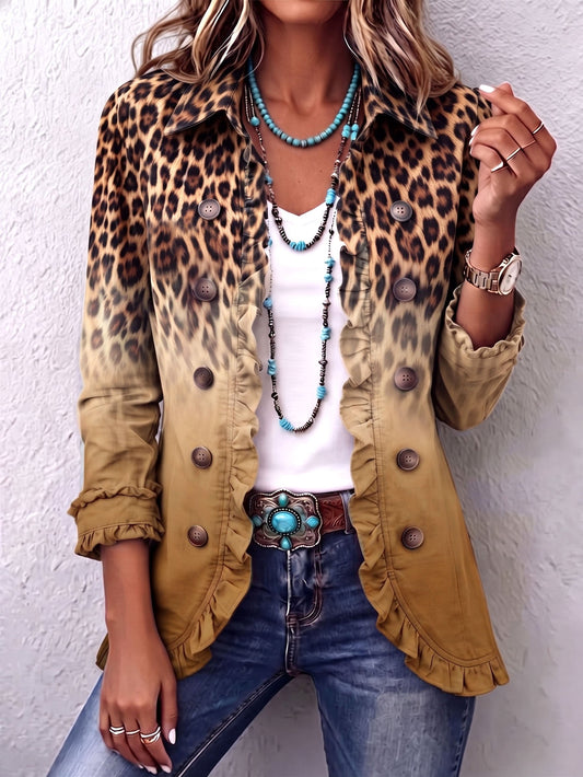 Reyes | Blazer Donna Leopardo Ocra con Volant