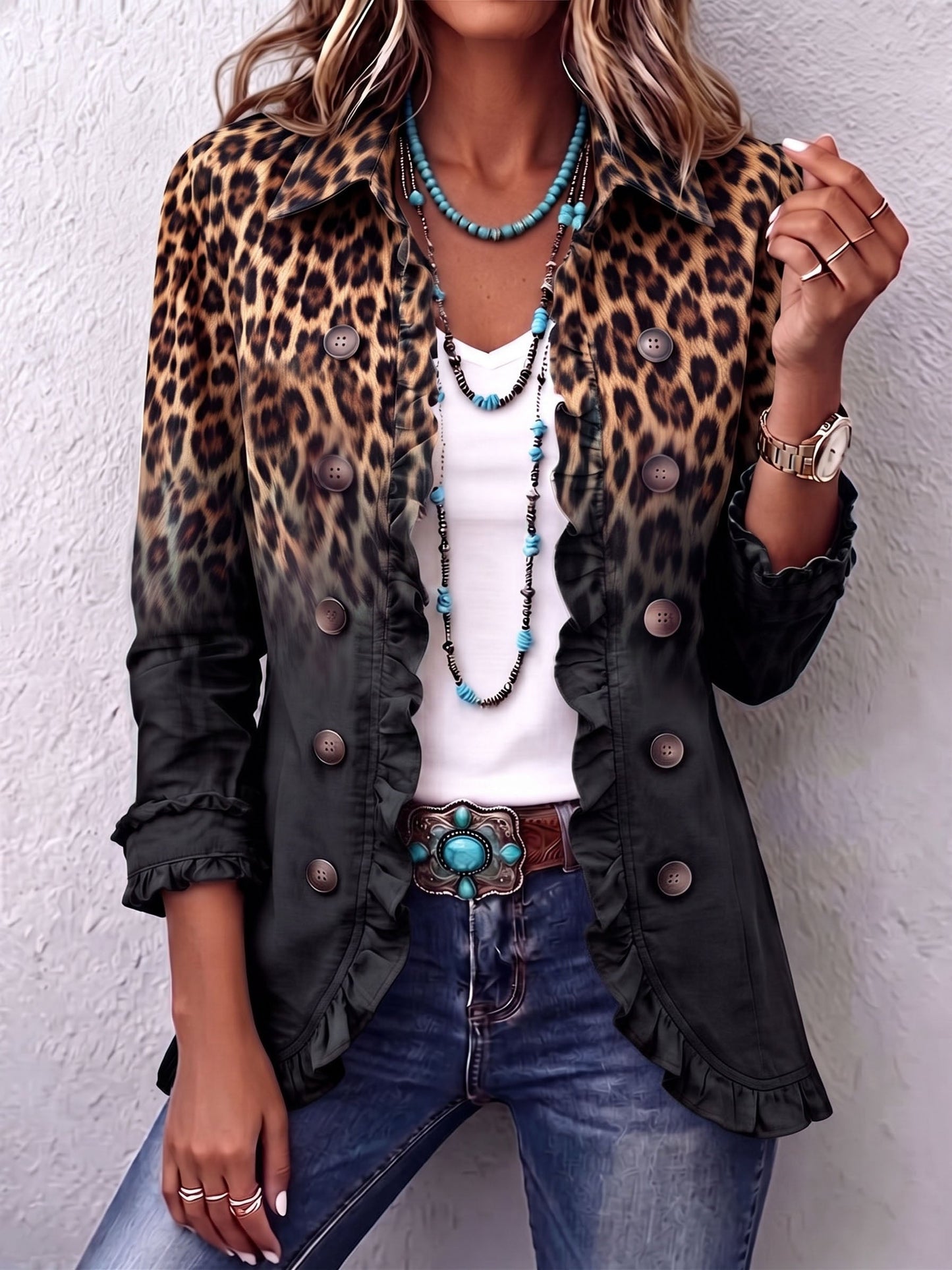 Sabina | Blazer Donna Leopardo Nero con Volant