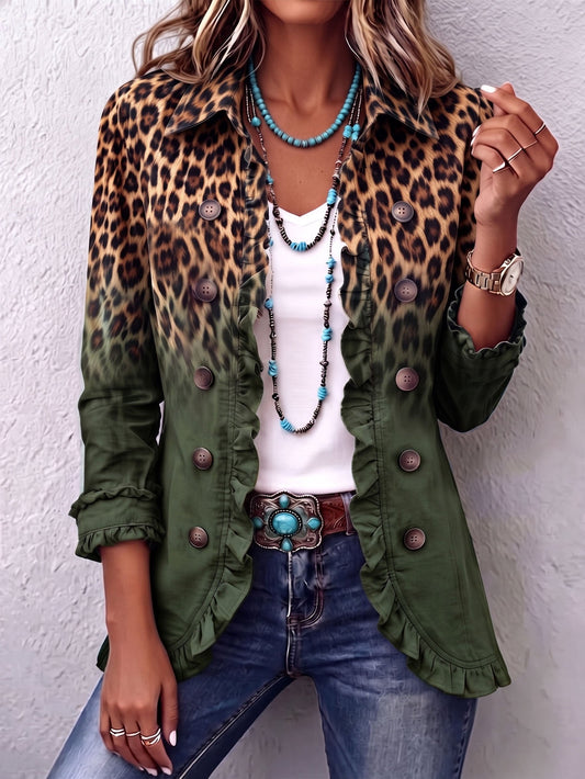 Ramona | Blazer Donna Leopardo Verde con Volant