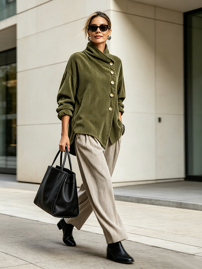 Caterina | Maglione Donna in Velluto a Coste con Collo Alto