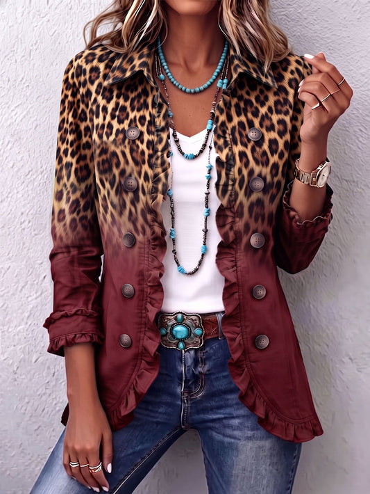 Tomasa | Blazer Donna Leopardo Bordeaux con Volant