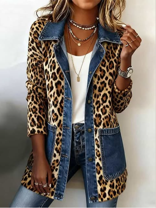 Lorena | Giacca Lunga Donna Leopardo e Denim