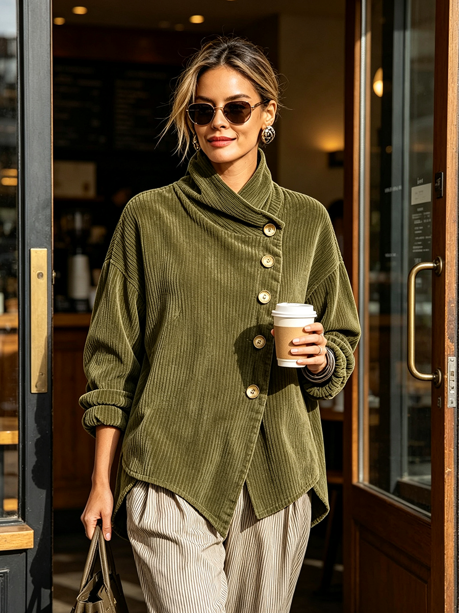 Caterina | Maglione Donna in Velluto a Coste con Collo Alto