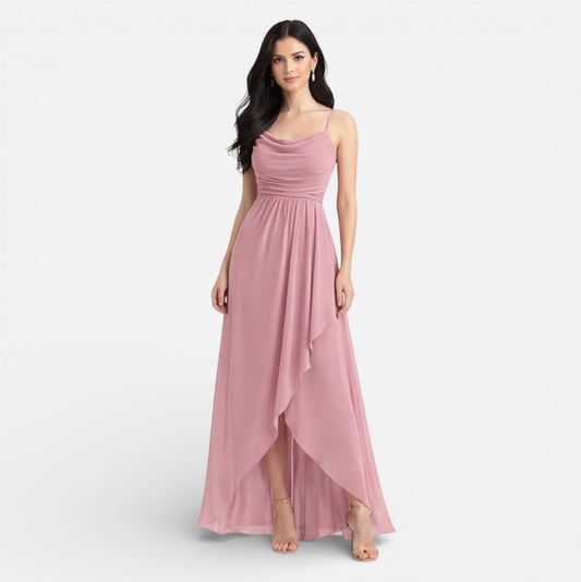 Abito Lungo Donna in Chiffon Rosa da Damigella
