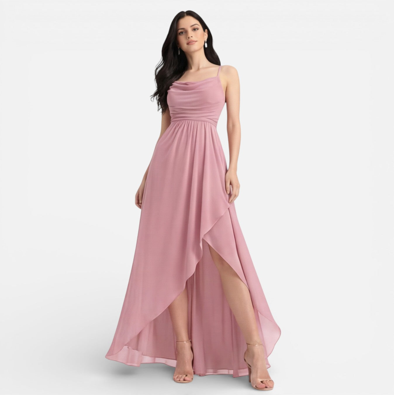 Abito Lungo Donna in Chiffon Rosa da Damigella