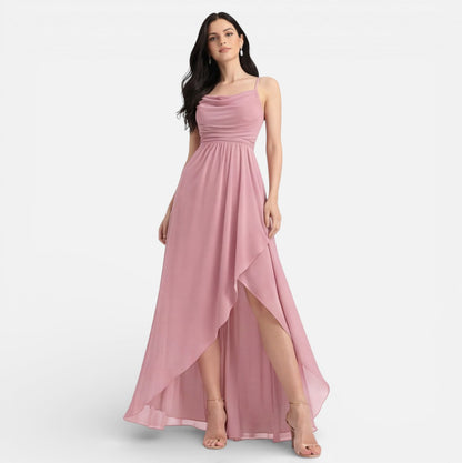Abito Lungo Donna in Chiffon Rosa da Damigella