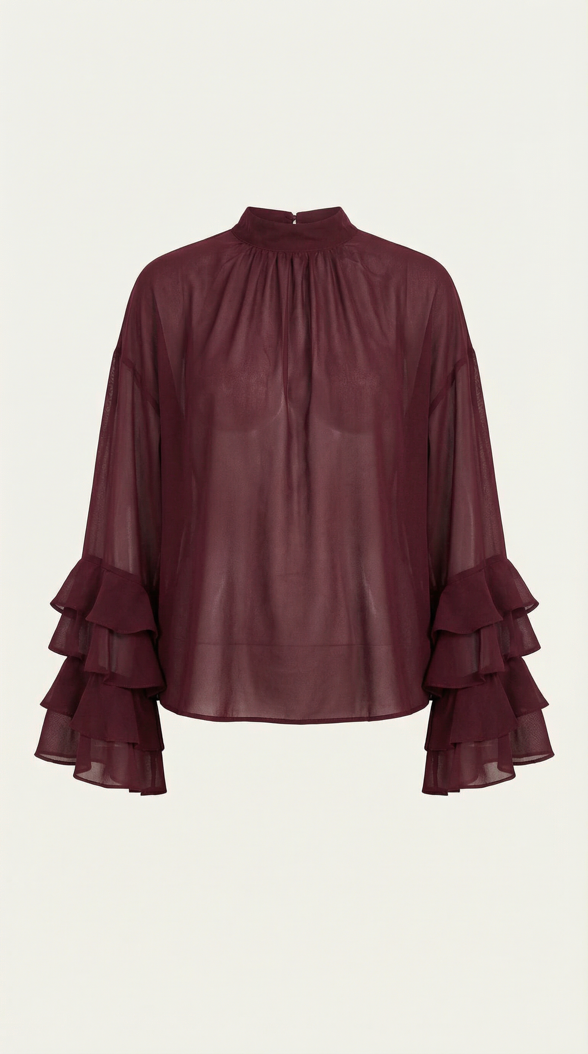 Blusa Donna Trasparente con Maniche a Volant