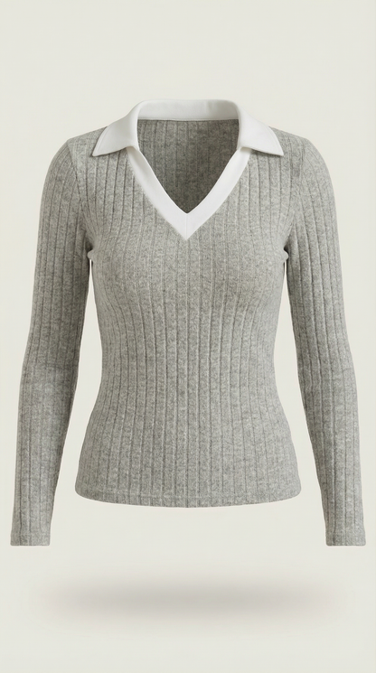 Top Donna a Coste con Maniche Lunghe