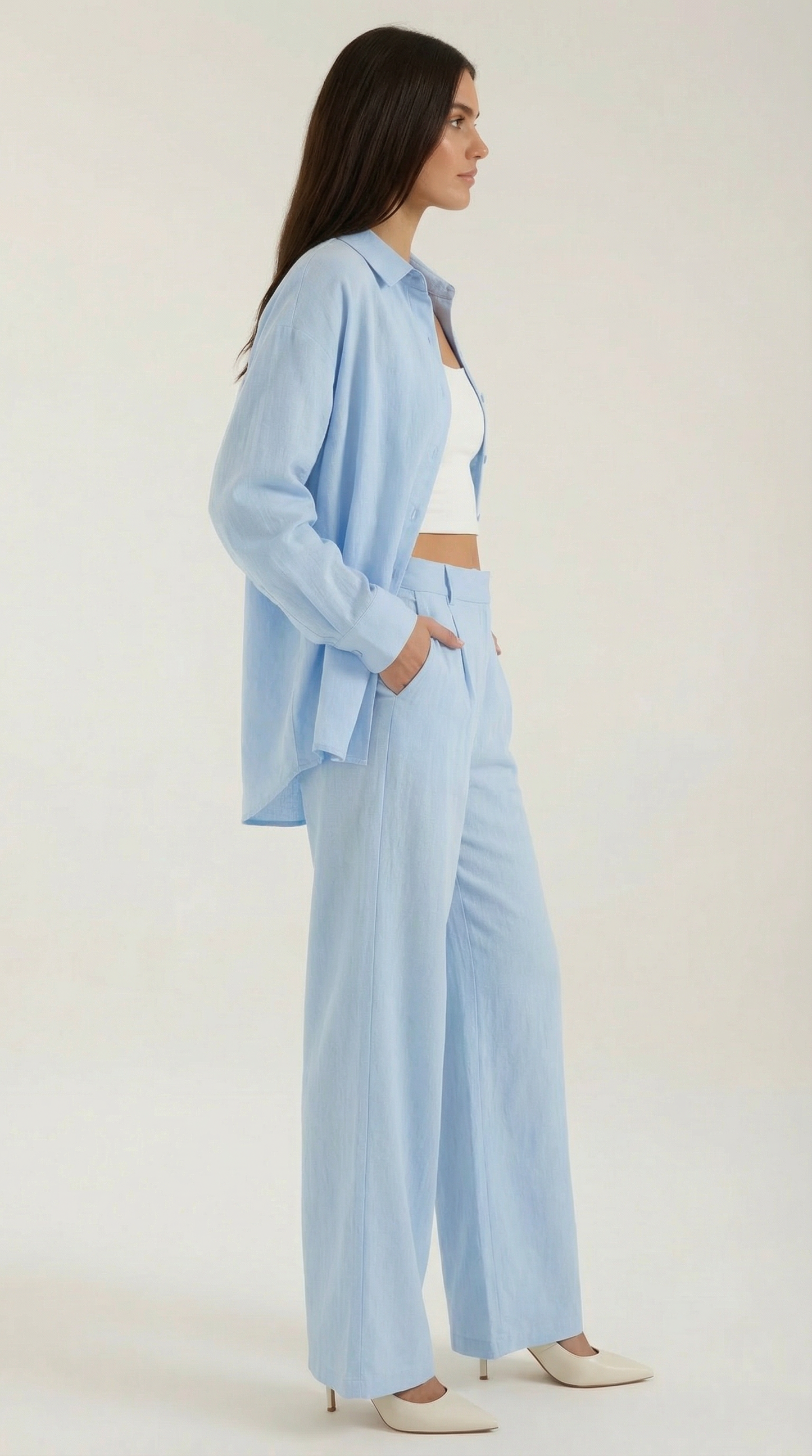 Set Donna Camicia e Pantaloni in Cotone
