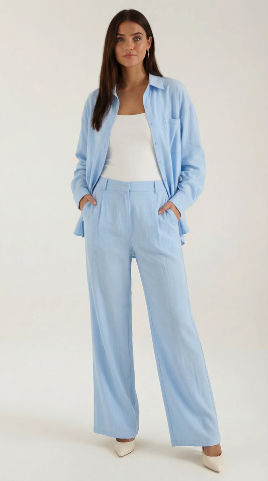 Set Donna Camicia e Pantaloni in Cotone