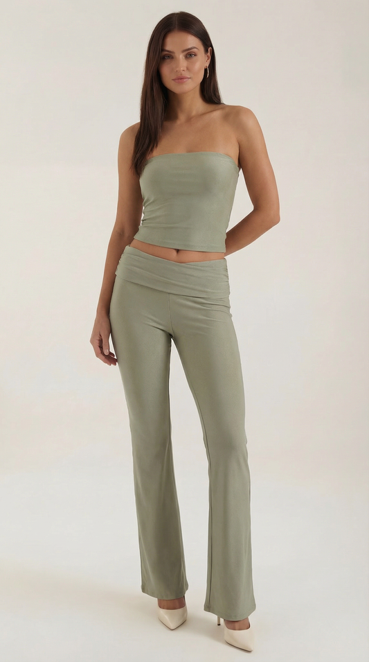 Completo Donna Top Bandeau e Pantaloni Svasati