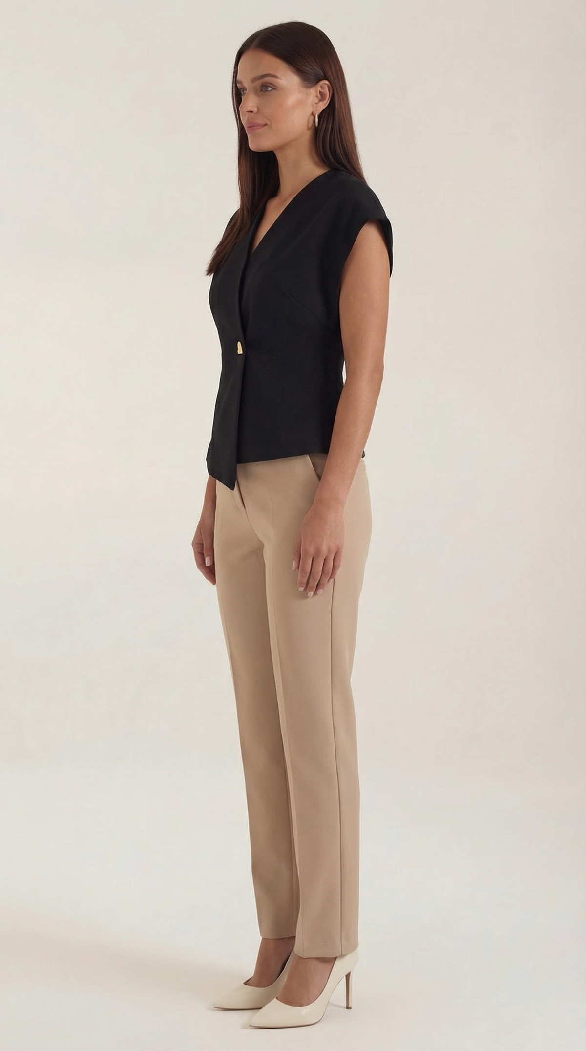 Blusa Donna con Scollo a V in Tessuto Strutturato