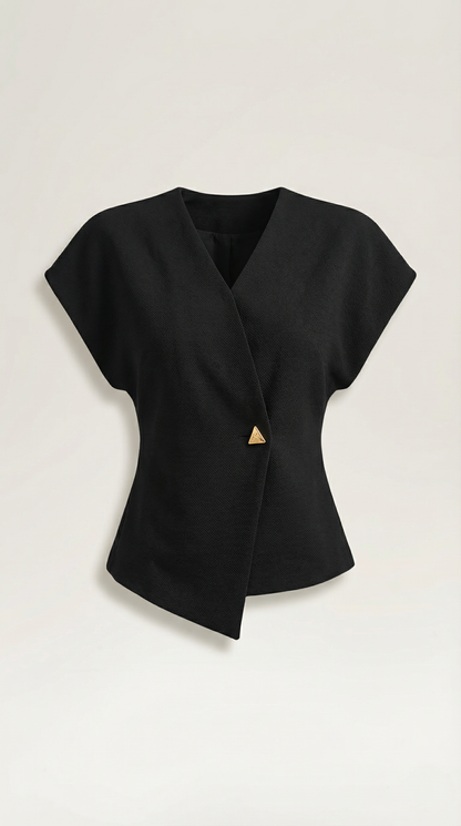 Blusa Donna con Scollo a V in Tessuto Strutturato