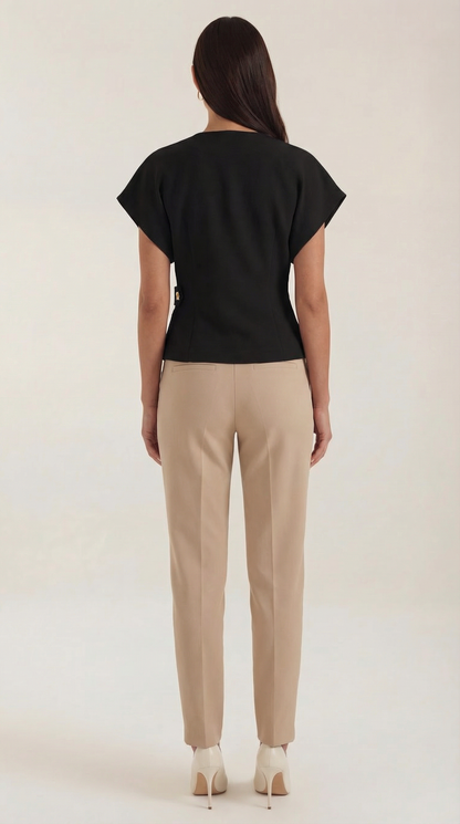 Blusa Donna con Scollo a V in Tessuto Strutturato