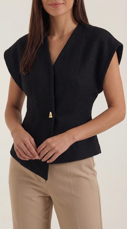 Blusa Donna con Scollo a V in Tessuto Strutturato
