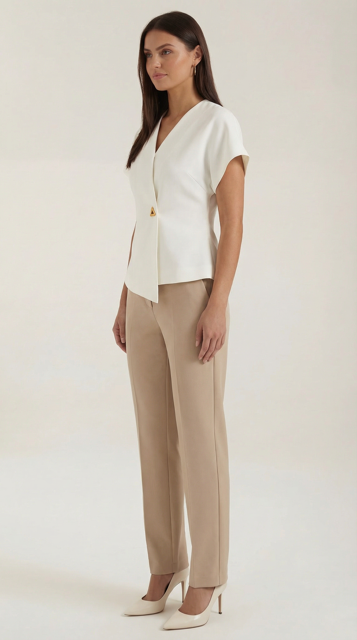 Blusa Donna con Scollo a V in Tessuto Strutturato