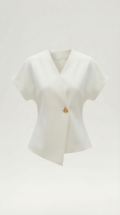 Blusa Donna con Scollo a V in Tessuto Strutturato
