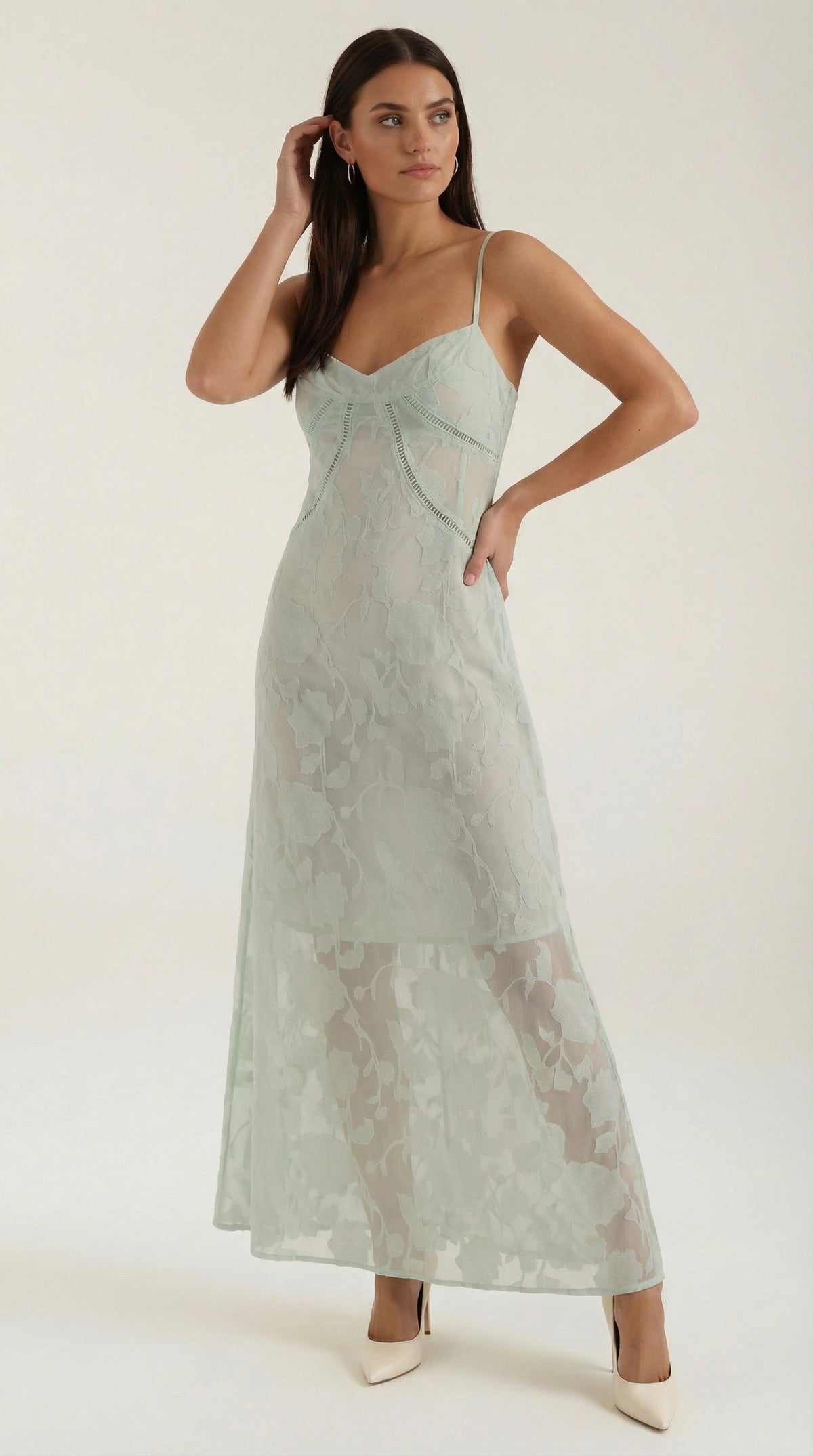 Abito Lungo Donna in Pizzo Fluido