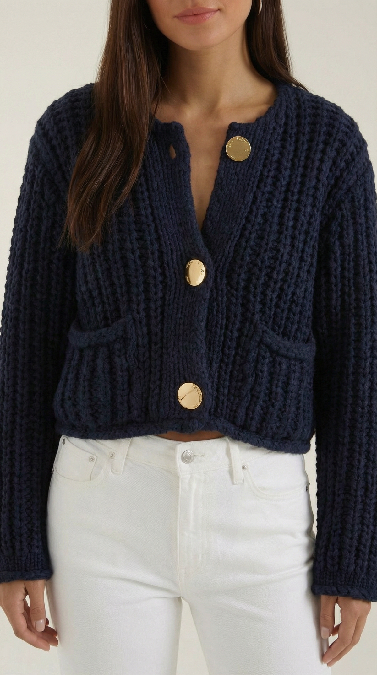 Cardigan Crop Donna con Bottoni Dorati