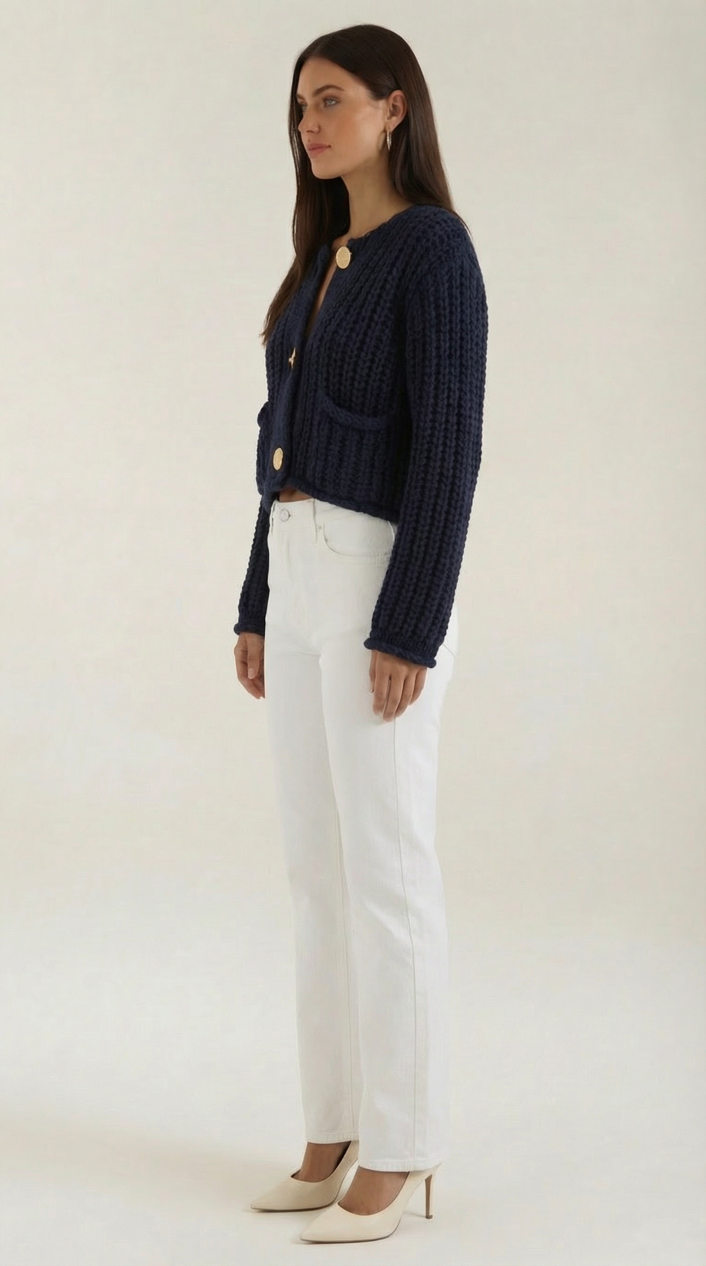 Cardigan Crop Donna con Bottoni Dorati