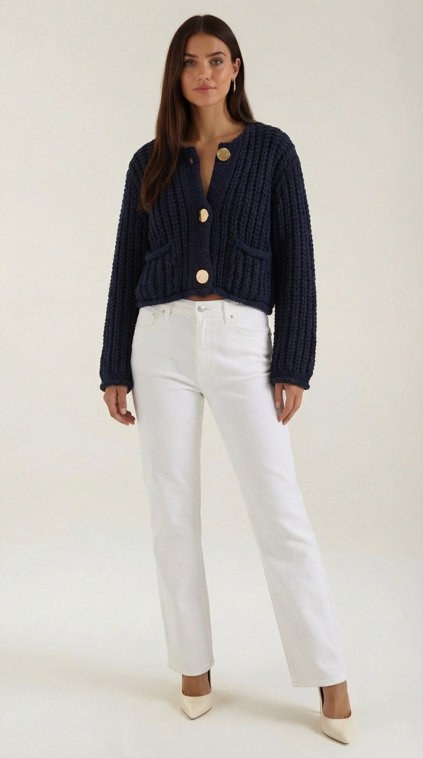 Cardigan Crop Donna con Bottoni Dorati