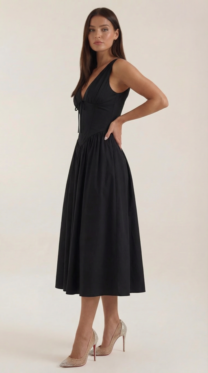 Abito Midi Donna Aderente con Scollo a V Profondo