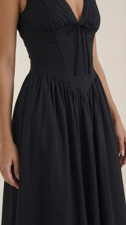 Abito Midi Donna Aderente con Scollo a V Profondo