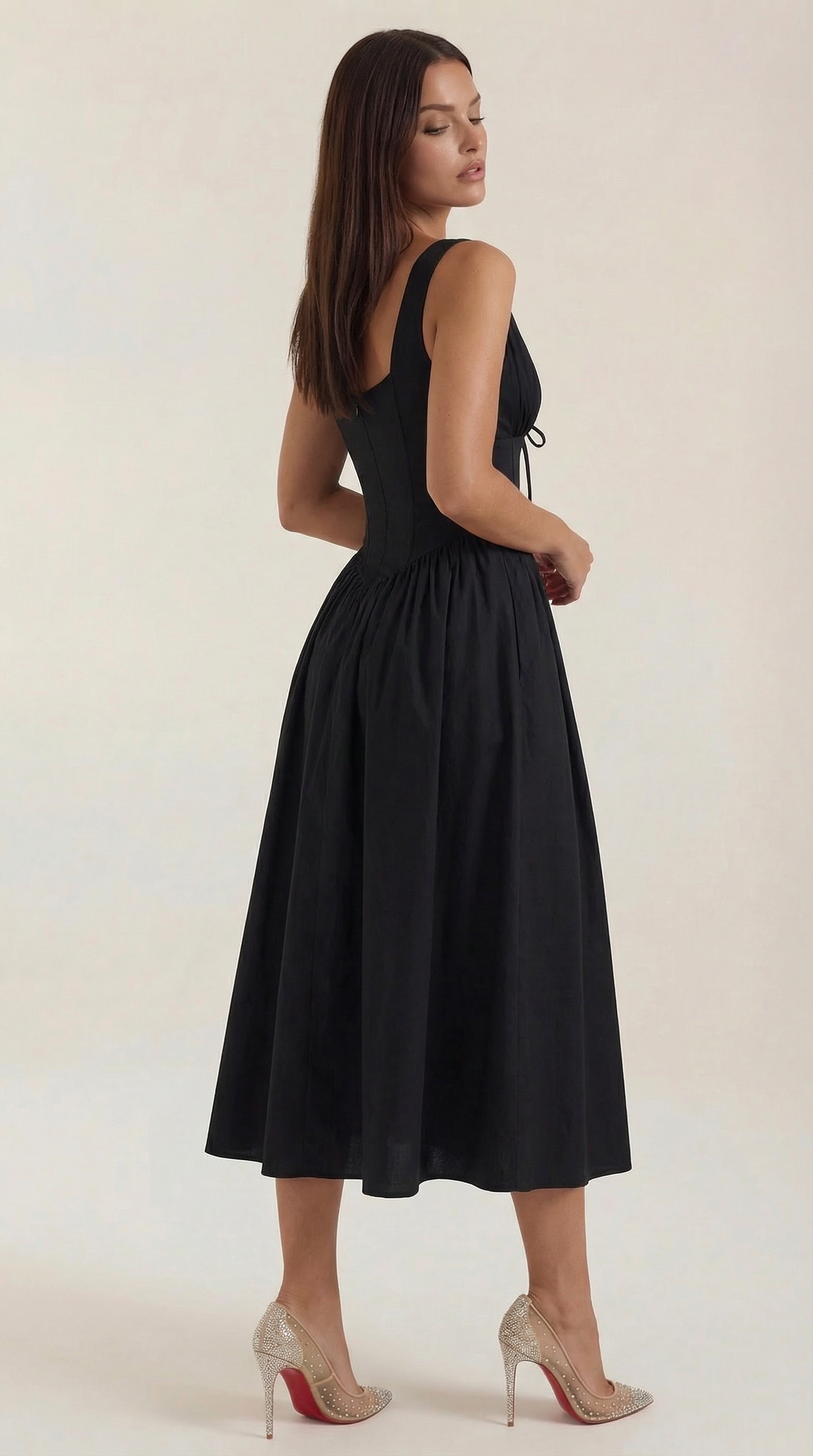 Abito Midi Donna Aderente con Scollo a V Profondo