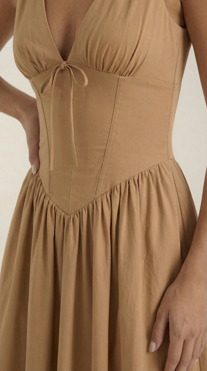 Abito Midi Donna Aderente con Scollo a V Profondo