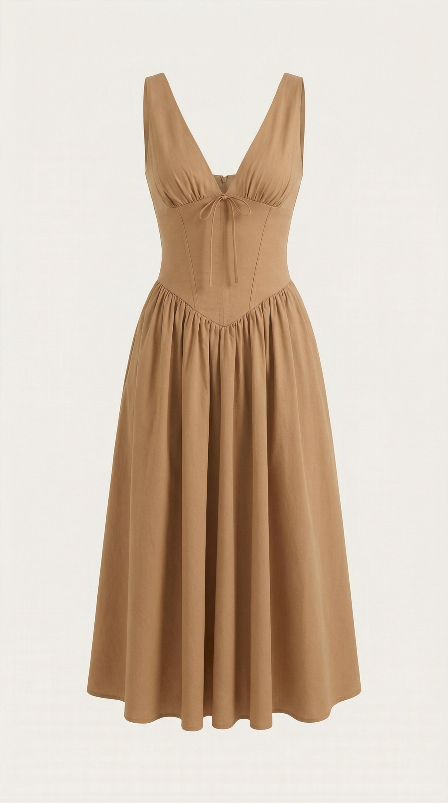 Abito Midi Donna Aderente con Scollo a V Profondo