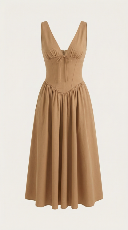 Abito Midi Donna Aderente con Scollo a V Profondo