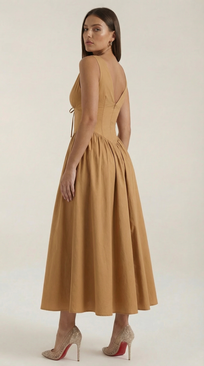 Abito Midi Donna Aderente con Scollo a V Profondo
