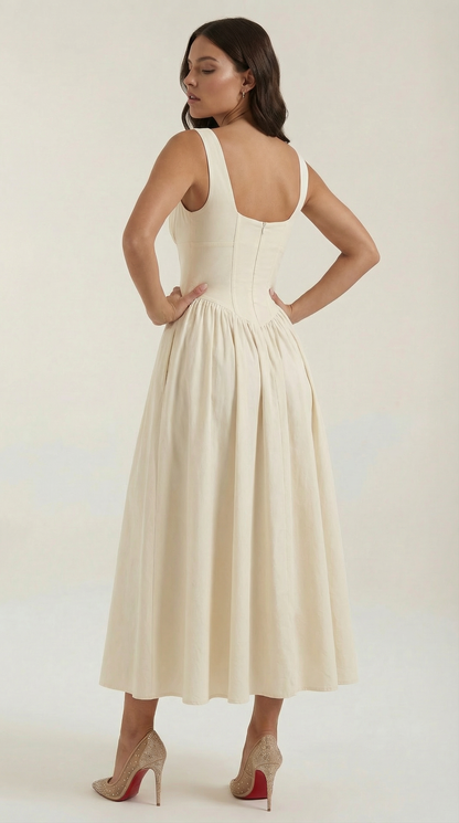 Abito Midi Donna Aderente con Scollo a V Profondo