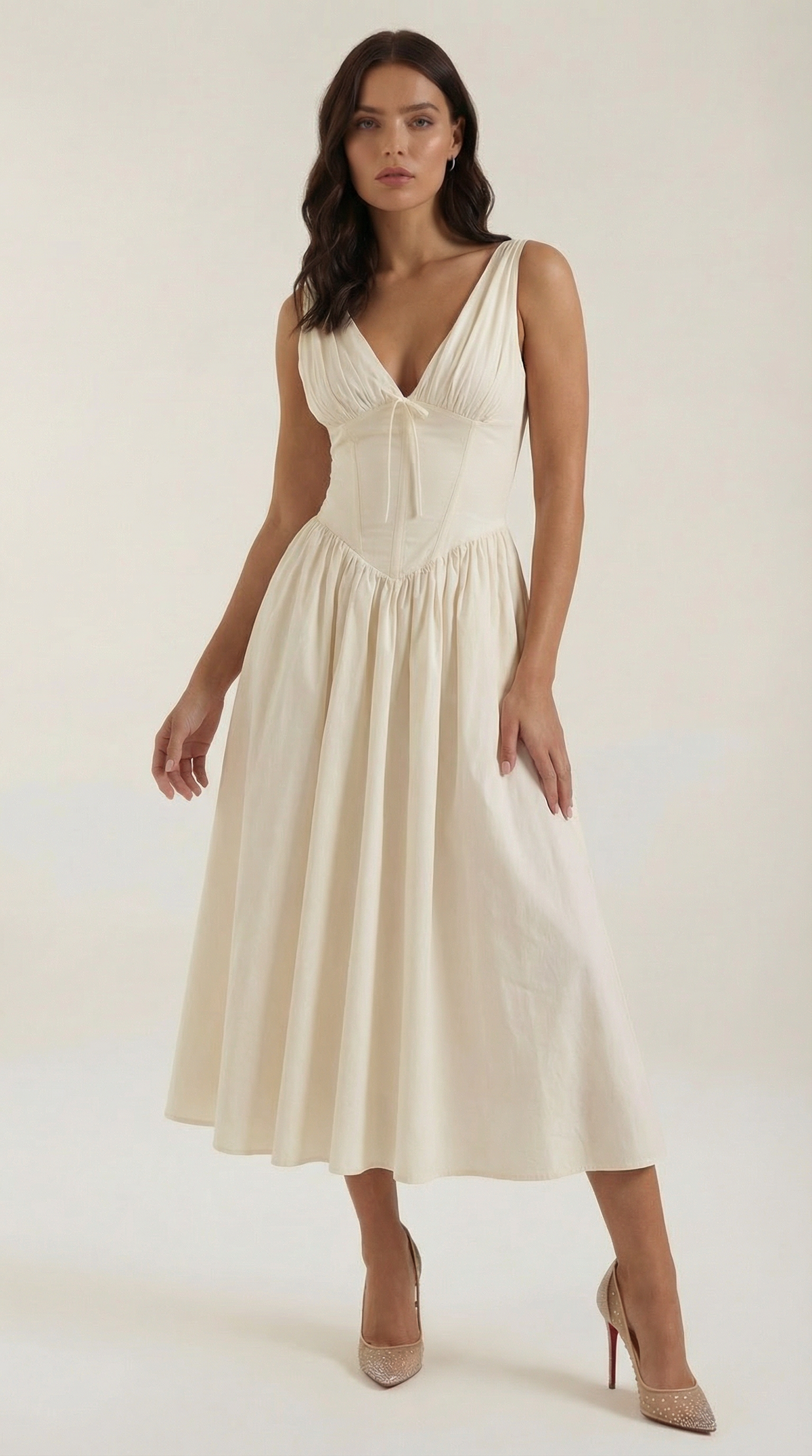 Abito Midi Donna Aderente con Scollo a V Profondo