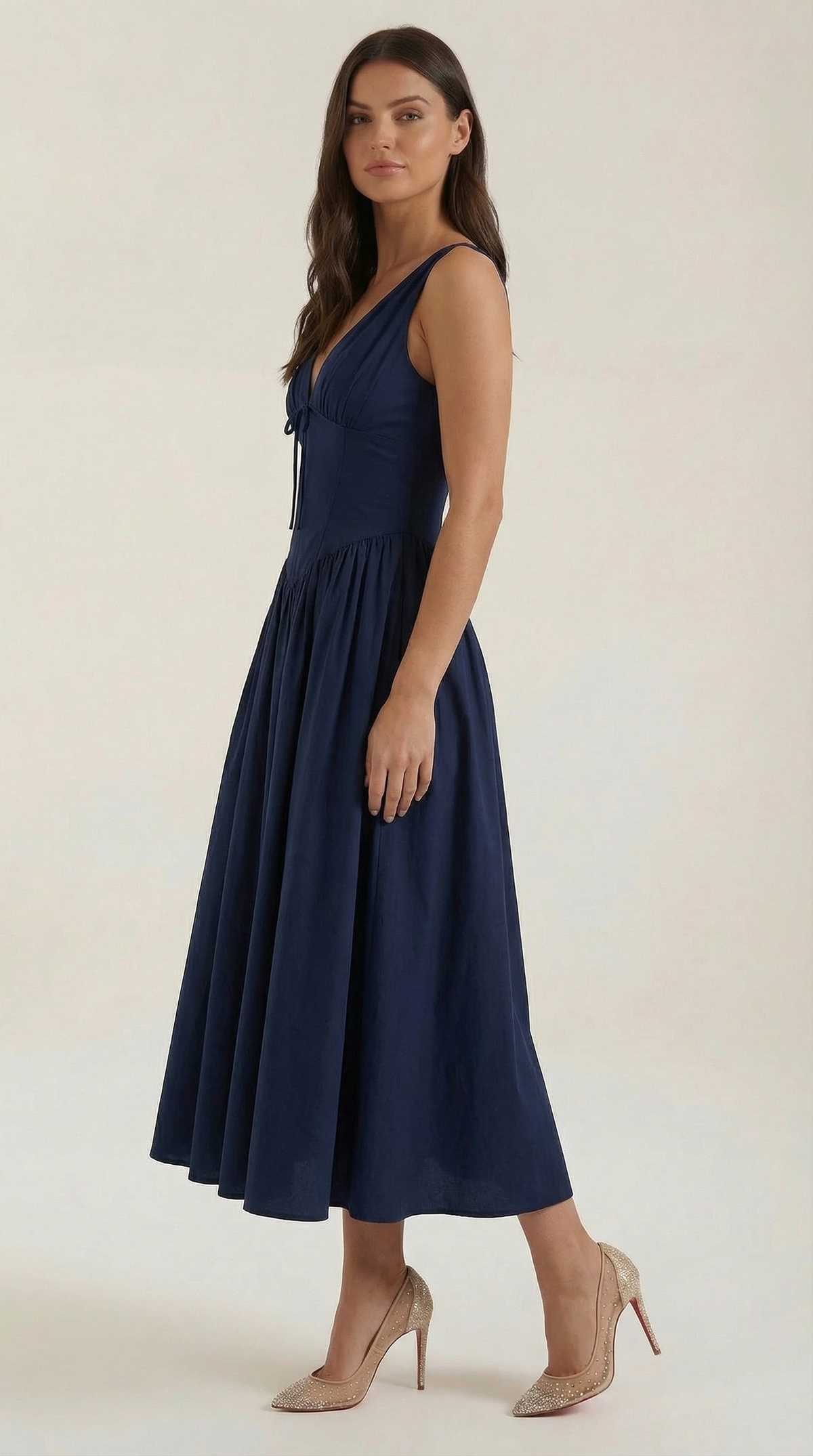 Abito Midi Donna Aderente con Scollo a V Profondo