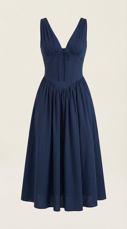 Abito Midi Donna Aderente con Scollo a V Profondo