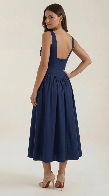 Abito Midi Donna Aderente con Scollo a V Profondo