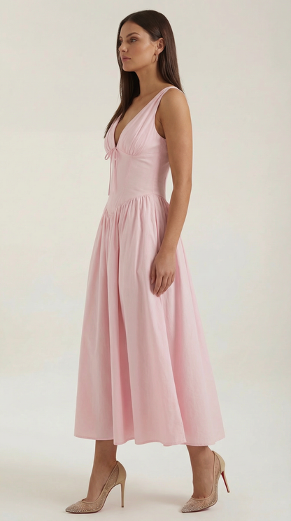 Abito Midi Donna Aderente con Scollo a V Profondo