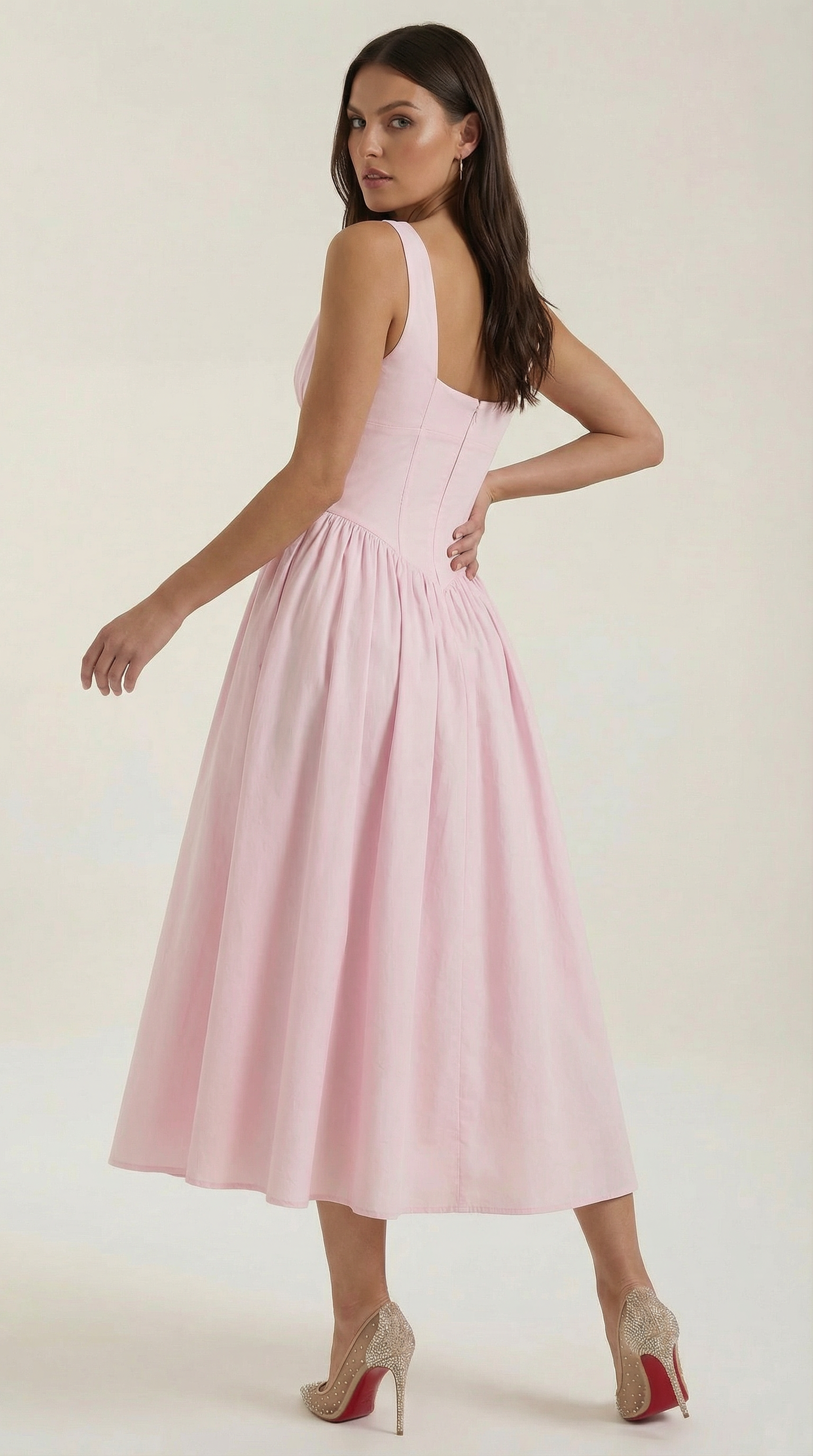 Abito Midi Donna Aderente con Scollo a V Profondo