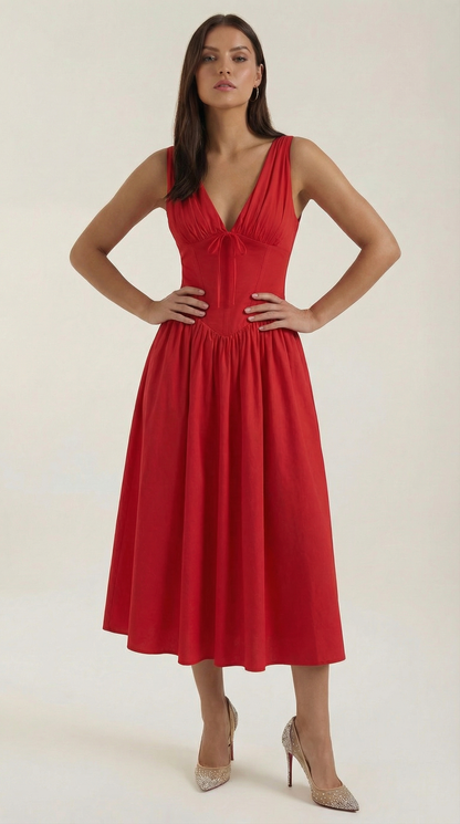 Abito Midi Donna Aderente con Scollo a V Profondo