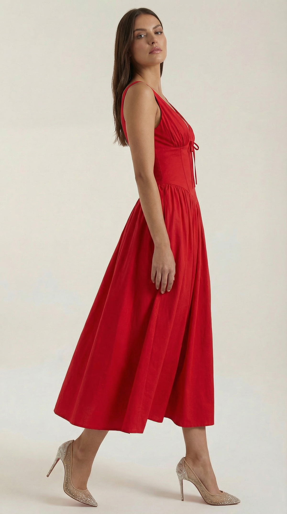 Abito Midi Donna Aderente con Scollo a V Profondo