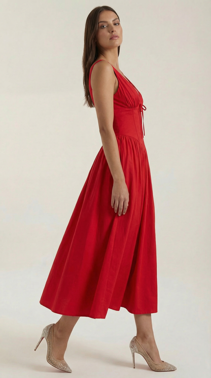 Abito Midi Donna Aderente con Scollo a V Profondo