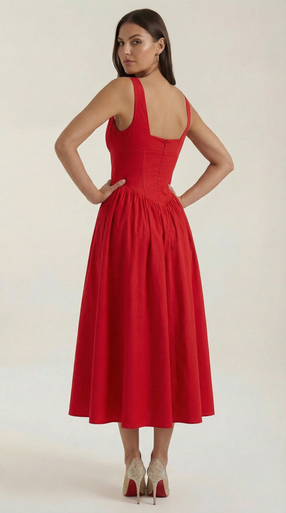 Abito Midi Donna Aderente con Scollo a V Profondo