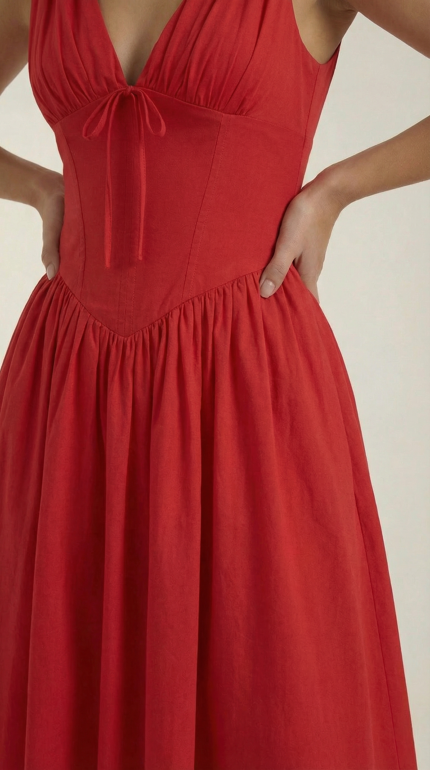 Abito Midi Donna Aderente con Scollo a V Profondo