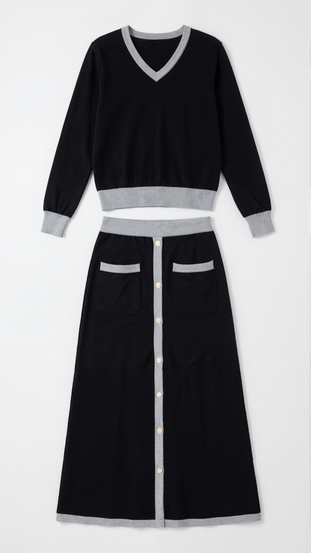 Set Donna Maglia Scollo a V e Gonna Midi