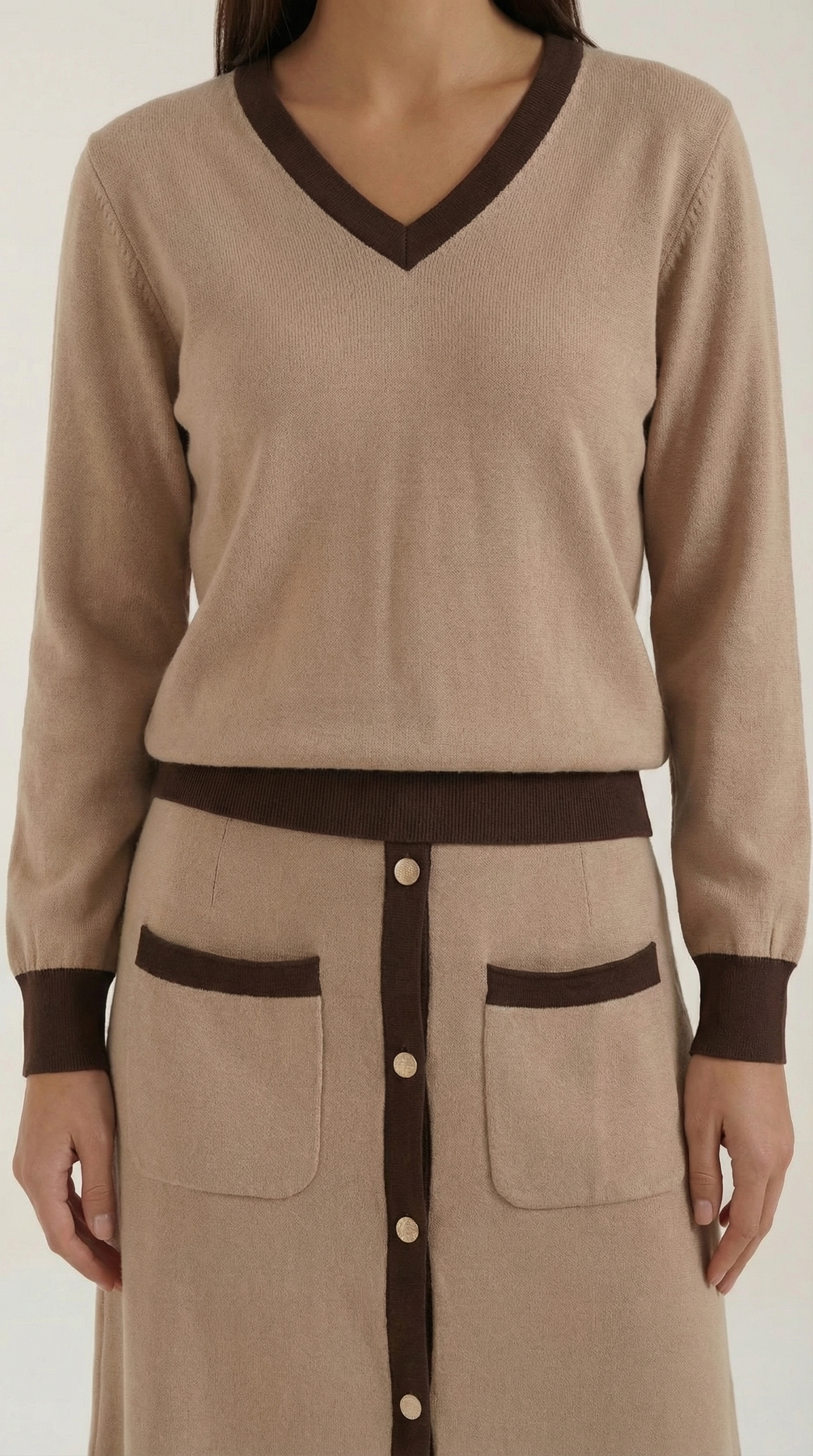 Set Donna Maglia Scollo a V e Gonna Midi