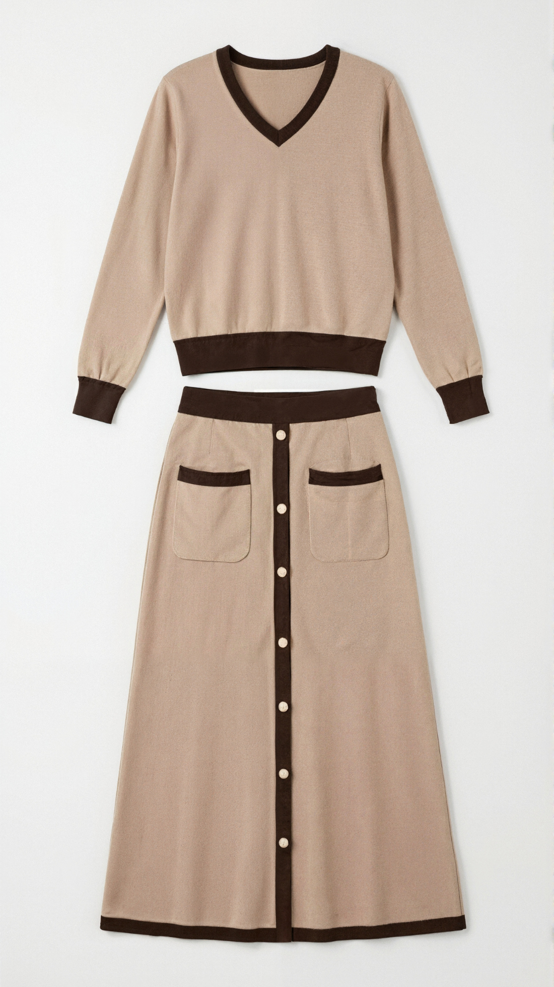 Set Donna Maglia Scollo a V e Gonna Midi