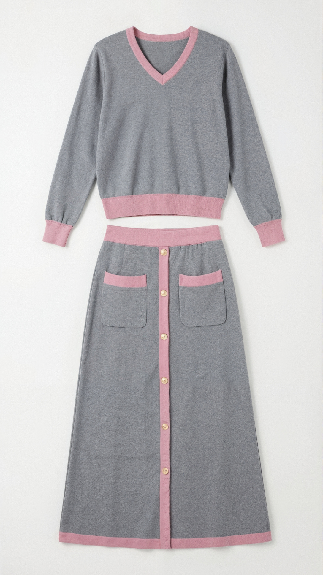 Set Donna Maglia Scollo a V e Gonna Midi