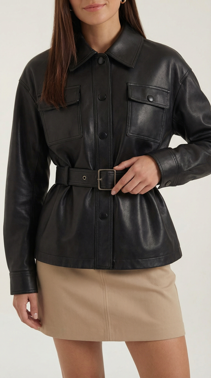 Giacca Donna in Pelle PU con Cintura